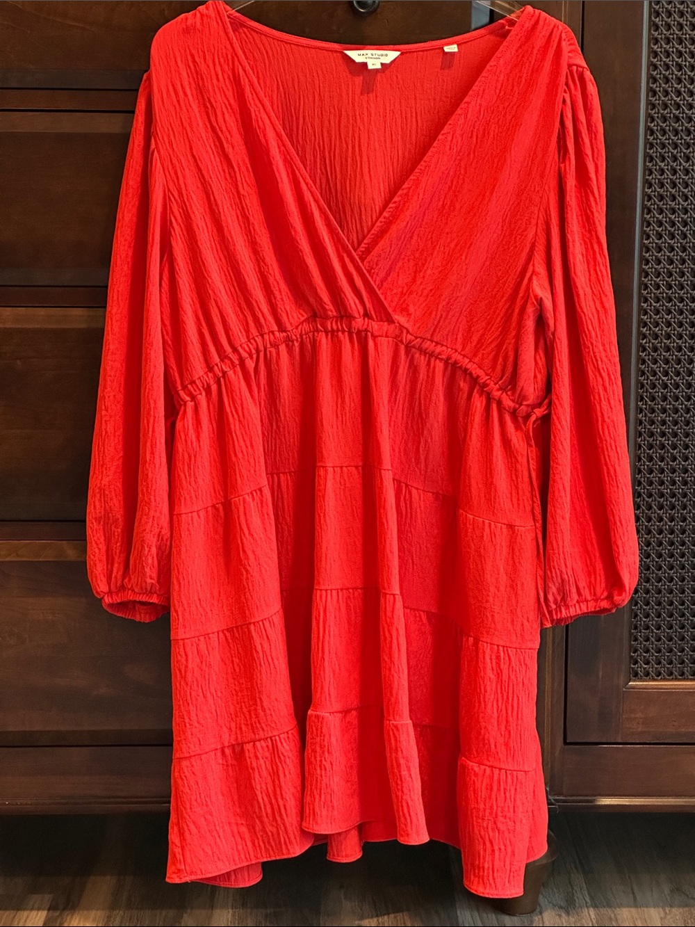 MAX STUDIO LONDON Faux Wrap Tiered Mini Dress Vibrant Orange SIZE XL EC LIKE NEW